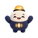 Lumi cheering with both arms up